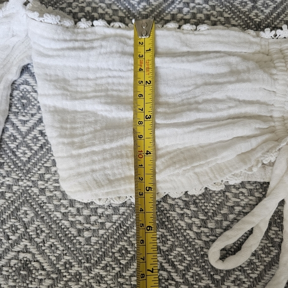 Revole MAJORELLE White Privett Crop Eyelet Ruched Front Off Shoulder Top - Picture 7 of 8